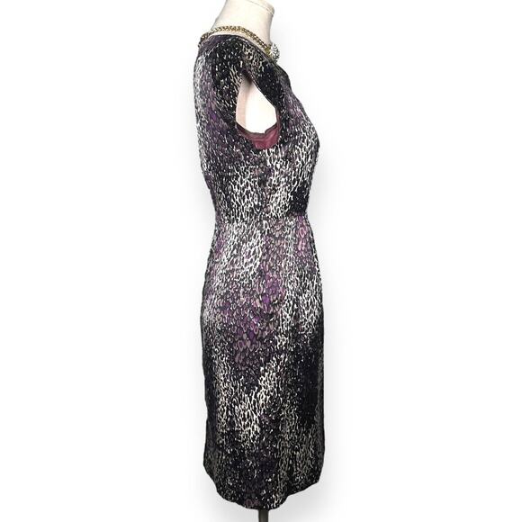 NANETTE LEPORE 100% Silk Sheath Cocktail Dress Pencil Cheetah Print Cap Sleeve 2 - Picture 5 of 13